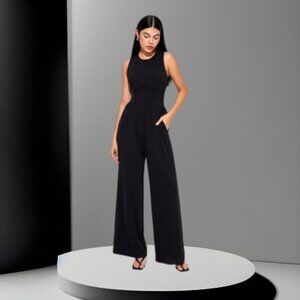 Cider Tiktok Viral Black Solid Sleeveless Wide Leg Jumpsuit Size 0X NWT #3251